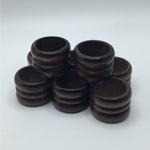Vintage MCM Brown Grooved Wood Napkin Ring Holders Retro